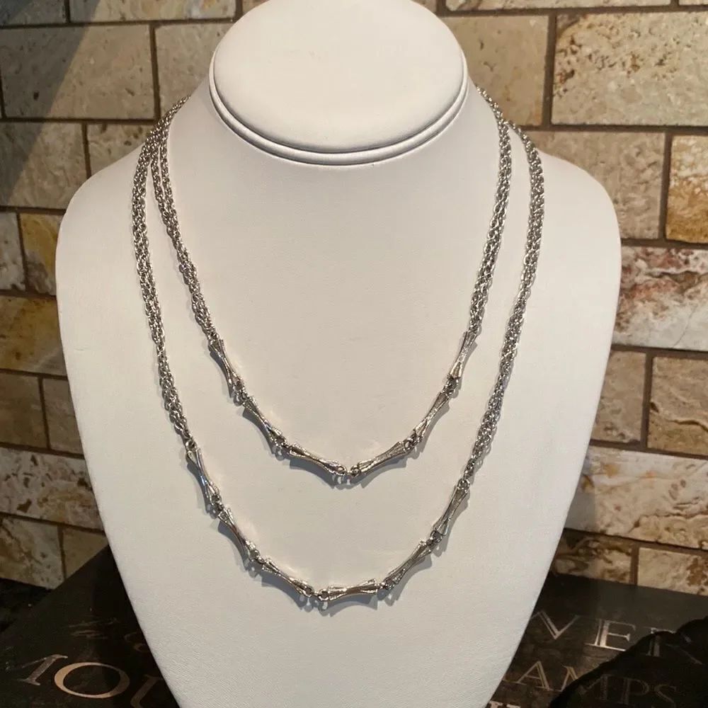 Vintage Monet Silver Double Strand Chain 54”